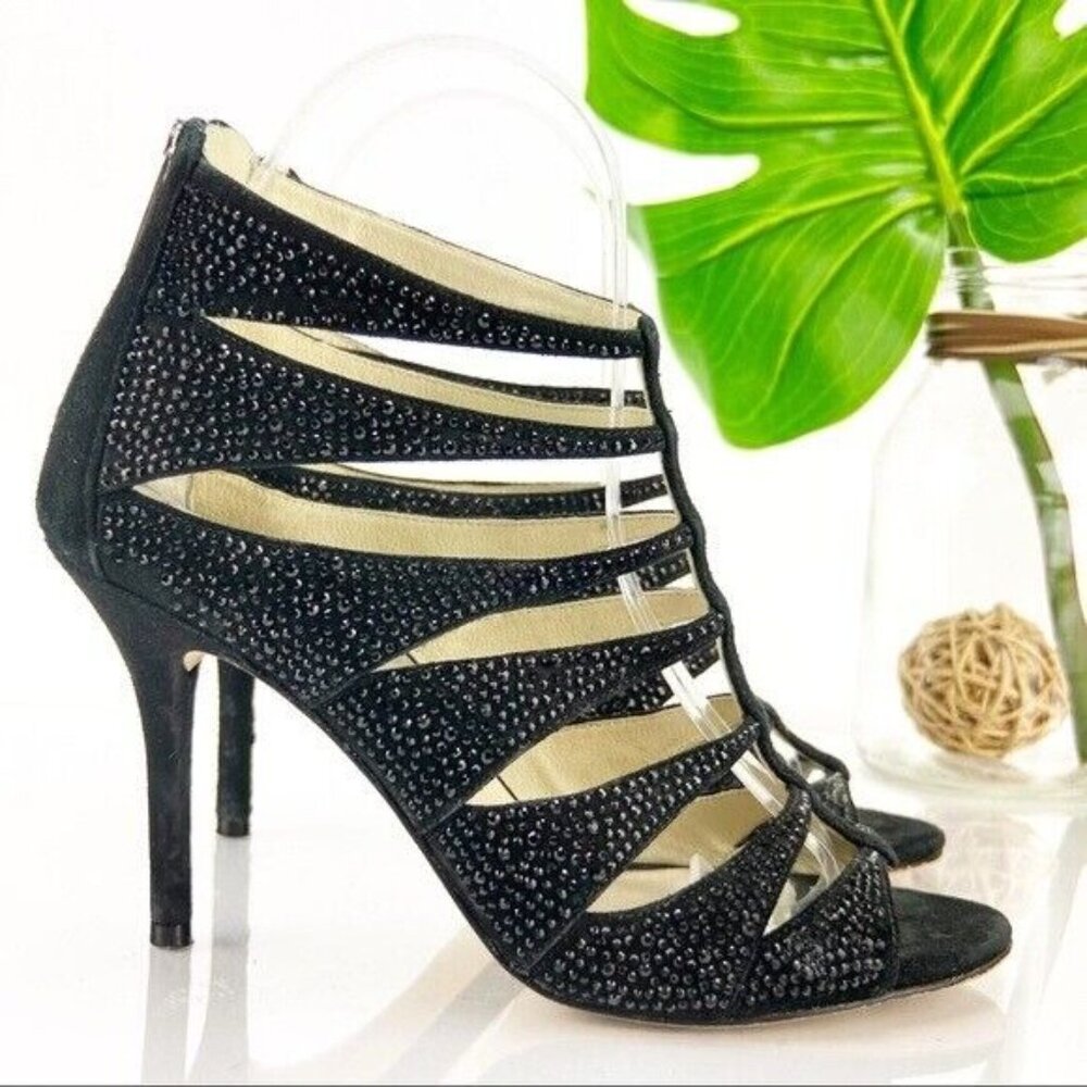 Michael Kors Women's Sandal Size 7 Black Leather Beaded Dress Shoe High Heel